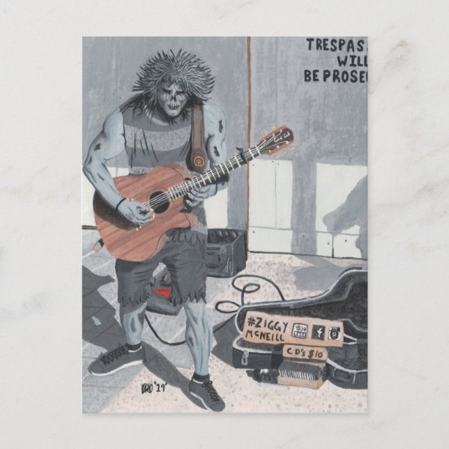 Zombie Guitar Street Musician Fantasy Art Postcard Vykort (Framsida)