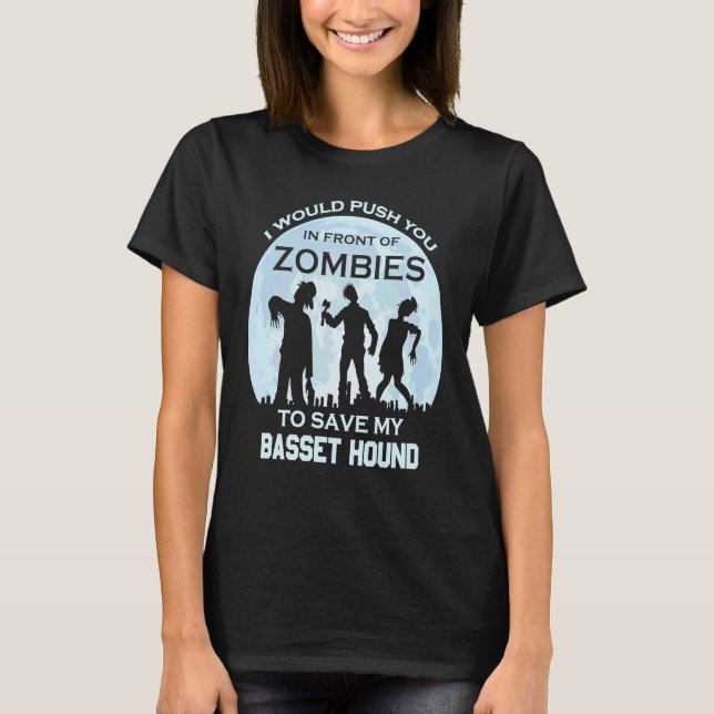 Zombie Halloween Basset Hound Pet T Shirt (Framsida)