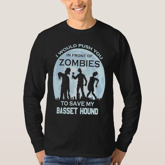 Zombie Halloween Basset Hound Pet T Shirt (Framsida)