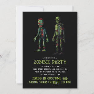 Zombie Halloween fest. Lustigt Spooky Grönt & Blac Inbjudningar