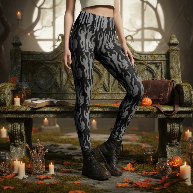 Zombie Halloween Grå på Svart ID1297 Leggings (Skapare uppladdad)