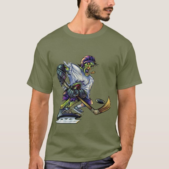 Zombie Halloween Hockey Player Funny Manar T Shirt (Framsida)