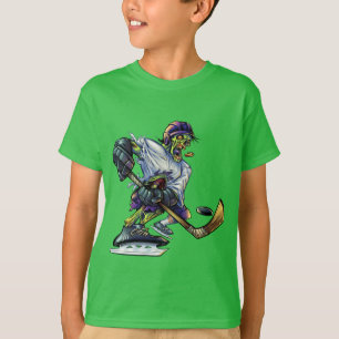 Zombie Halloween Hockeyspelare Rolig Pojke T Shirt