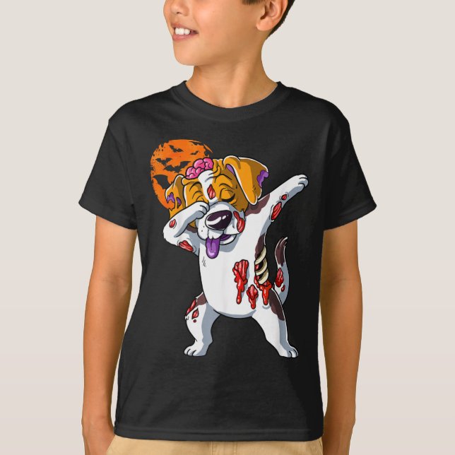 Zombie Halloween Hund T Shirt (Framsida)