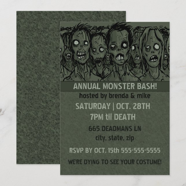 Zombie Halloween Inbjudningar (Fram/baksida)