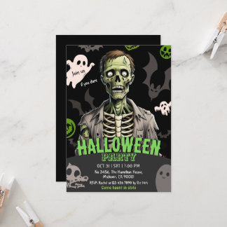 Zombie Halloweenfest Ghost Batben Skelett Spöklik Inbjudningar