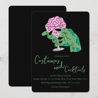 Zombie Hand Brain Cocktail och kostymer Halloween Inbjudningar