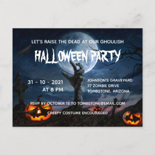 Zombie Hand Full Moon Creepy Halloween fest Invit Inbjudan Vykort