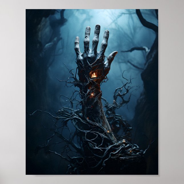 Zombie Hand kommer ut ur grav Scary Halloween Poster (Framsidan)