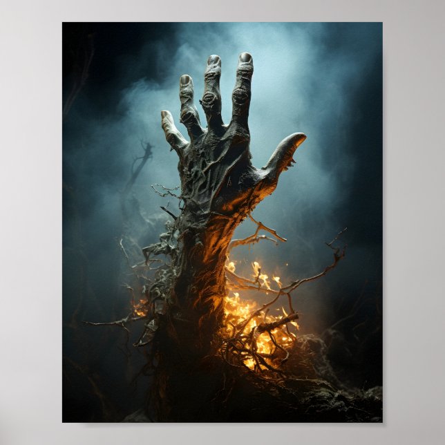 Zombie Hand kommer ut ur grav Scary Halloween Poster (Framsidan)