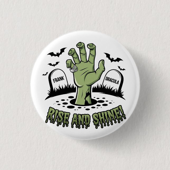Zombie Hand Stigning Halloween Design Design Rolig Knapp (Framsida)