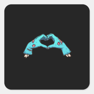 Zombie Händer Heart Halloween Spooky Fyrkantigt Klistermärke