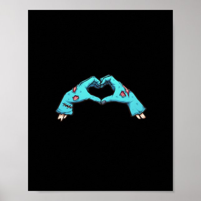 Zombie Händer Heart Halloween Spooky Poster (Framsidan)