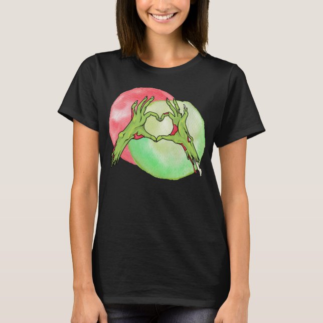 Zombie Händer skapar hjärtform, Kärlek Halloween T Shirt (Framsida)