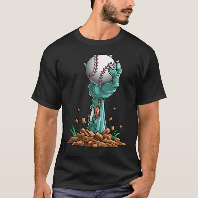 Zombie Hands Baseball Funny Halloween Horror Scary T Shirt (Framsida)