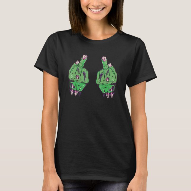 Zombie hands middle finger t shirt (Framsida)