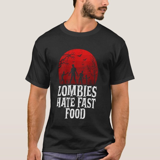 Zombie hatar snabbmat zombie t shirt (Framsida)