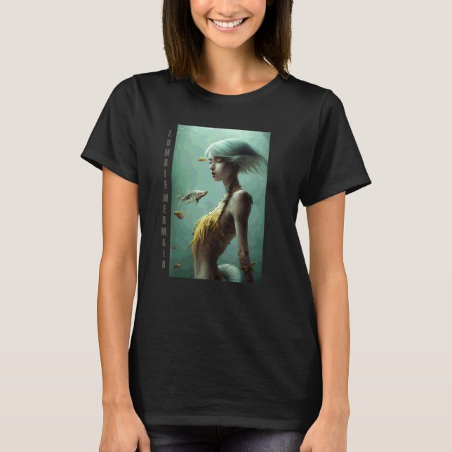 Zombie Havfrue 1 Odöd Skräck Gothic Mörk Fantasy T Shirt (Framsida)