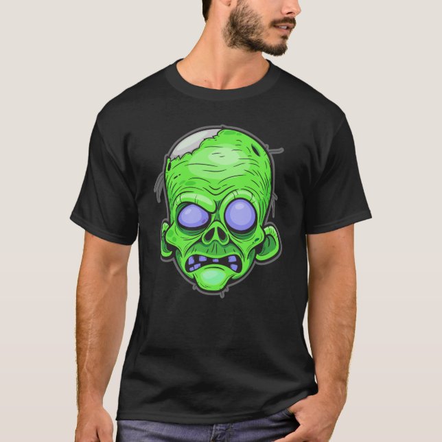 Zombie Head Illustration Art T Shirt (Framsida)
