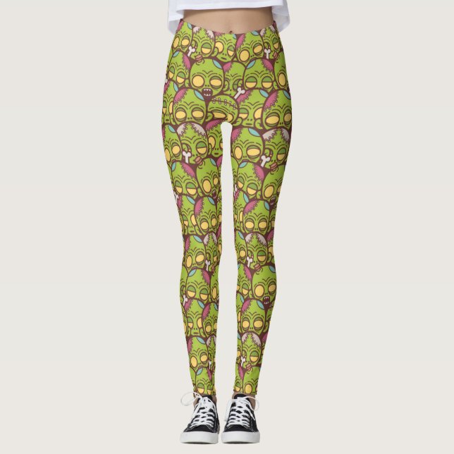 Zombie Head Seamless Mönster Leggings (Framsida)
