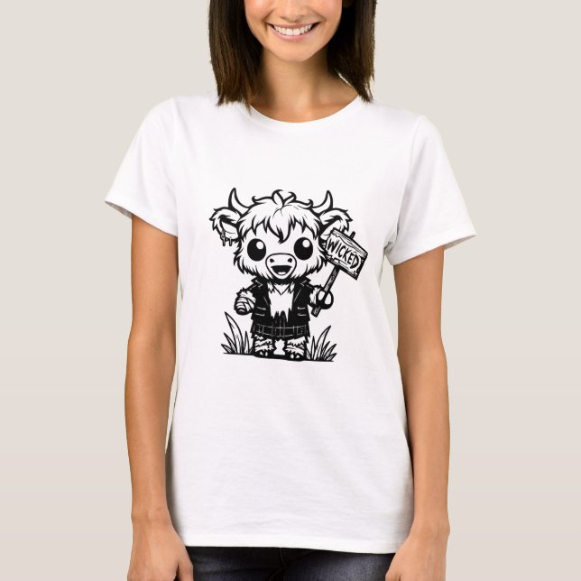 Zombie Highland Cow T Shirt (Framsida)