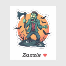 Zombie Holding Ax Creepy Halloween Design Design Klistermärken
