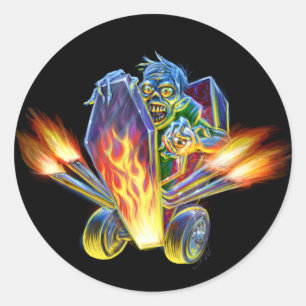 Zombie Hotrod Sticker Runt Klistermärke