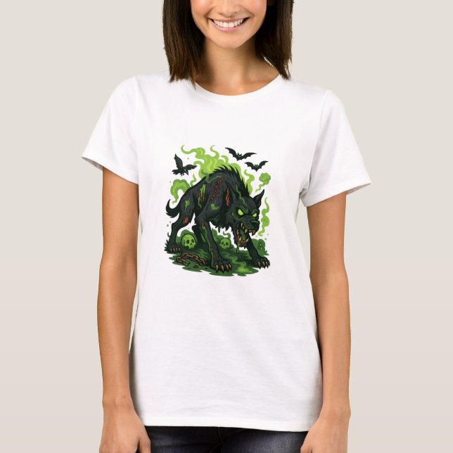 Zombie Hound of the Baskervilles - Tecknad Horror T Shirt (Framsida)