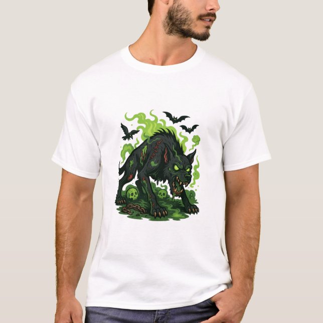 Zombie Hound of the Baskervilles - Tecknad Horror T Shirt (Framsida)