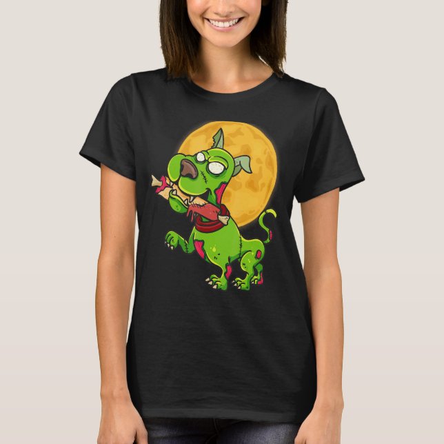 Zombie Hund Full Moon Halloween Costume T Shirt (Framsida)
