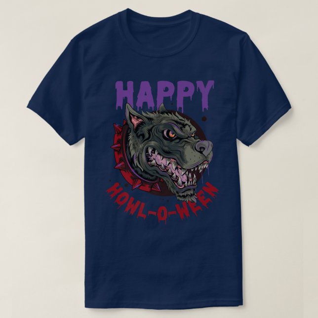 Zombie Hund på Halloween Hund Parad eller Howlowee T Shirt (Design framsida)