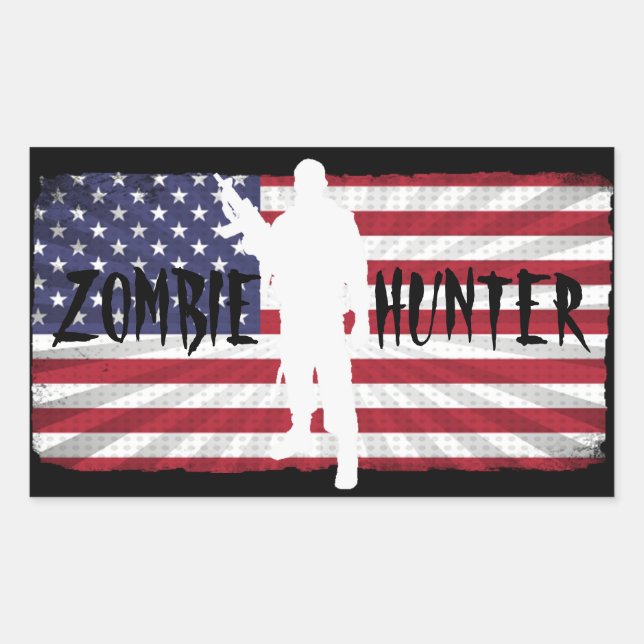 ZOMBIE HUNTER AMERICAN FLAGGA REKTANGULÄRT KLISTERMÄRKE (Framsida)