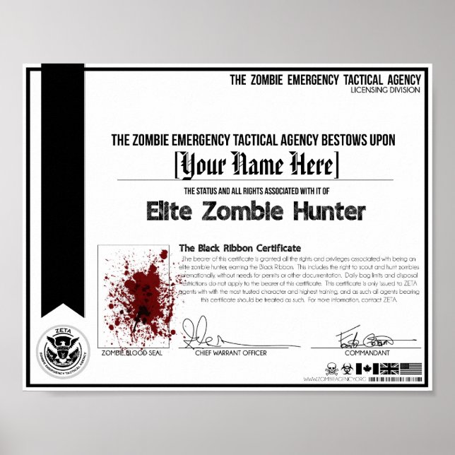 Zombie Hunter Certificate - ZETA! Poster (Framsidan)