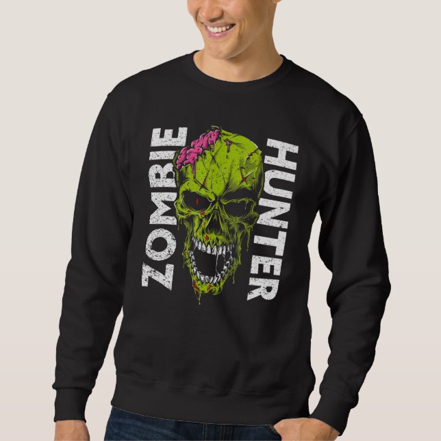 Zombie Hunter Halloween Apparel Halloween 1 Lång Ärmad Tröja (Framsida)