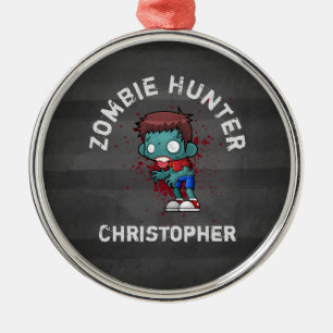 Zombie Hunter med Blood Splatter Creepy Coola Julgransprydnad Metall