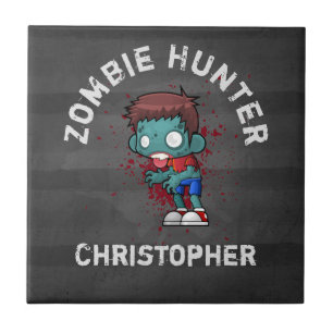 Zombie Hunter med Blood Splatter Creepy Coola Kakelplatta