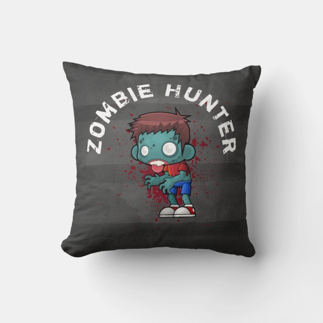 Zombie Hunter med Blood Splatter Creepy Coola Kudde (Framsida)