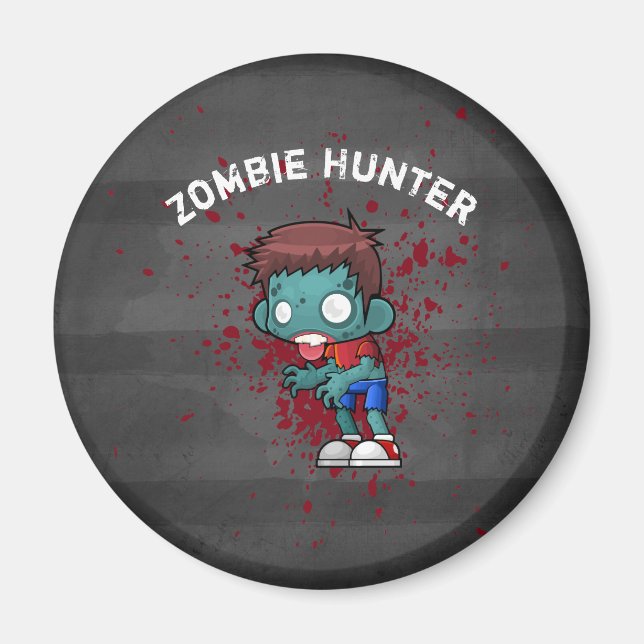 Zombie Hunter med Blood Splatter Creepy Coola Magnet (Framsidan)