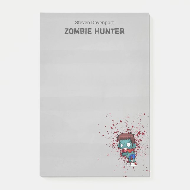 Zombie Hunter med Blood Splatter Creepy Coola Post-it Block (Framsida)