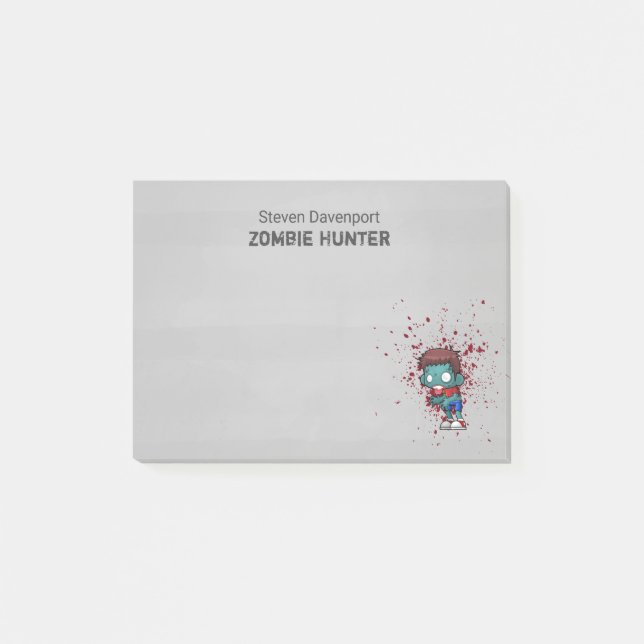 Zombie Hunter med Blood Splatter Creepy Coola Post-it Block (Framsida)