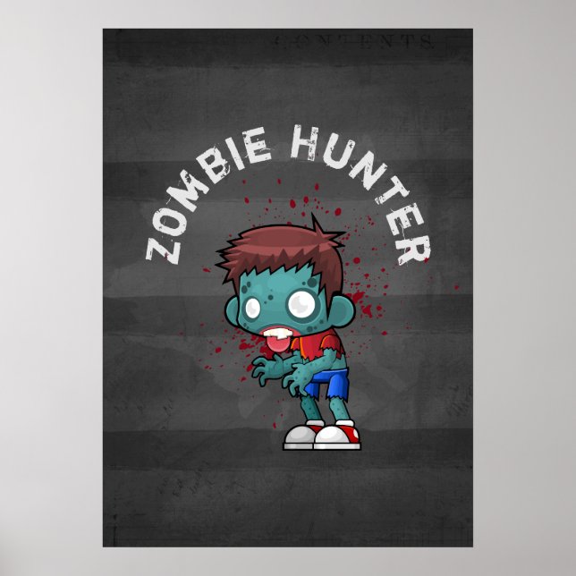Zombie Hunter med Blood Splatter Creepy Coola Poster (Framsidan)