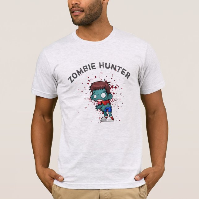 Zombie Hunter med Blood Splatter Creepy Coola T Shirt (Framsida)