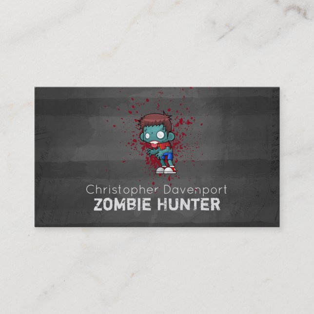 Zombie Hunter med Blood Splatter Creepy Coola Visitkort (Framsida)