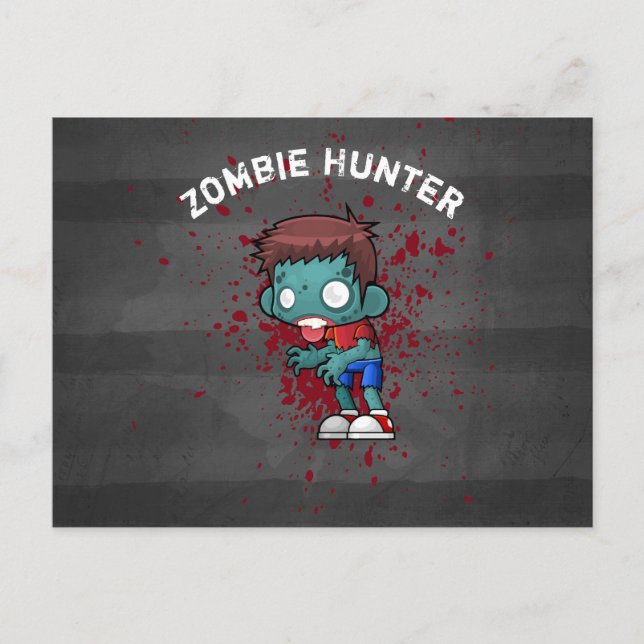 Zombie Hunter med Blood Splatter Creepy Coola Vykort (Framsida)