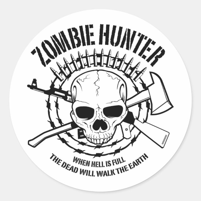 Zombie Hunter Sticker Runt Klistermärke (Framsida)