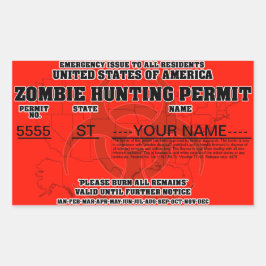 Zombie Hunting Permit Rektangulärt Klistermärke