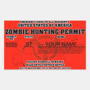 Zombie Hunting Permit Rektangulärt Klistermärke