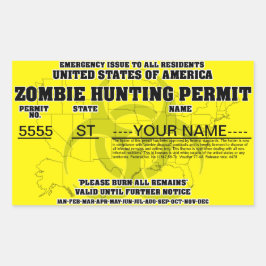 Zombie Hunting Permit Rektangulärt Klistermärke