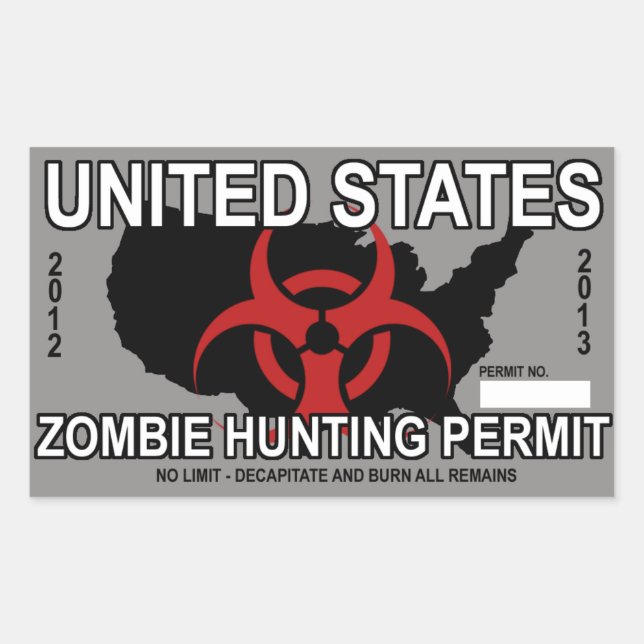 Zombie Hunting Permit Sticker Rektangulärt Klistermärke (Framsida)