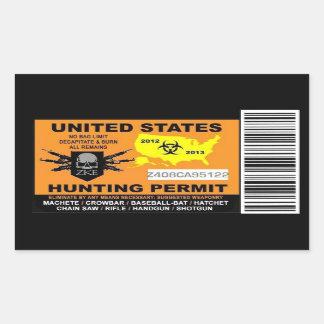 Zombie Hunting Permit Sticker Rektangulärt Klistermärke